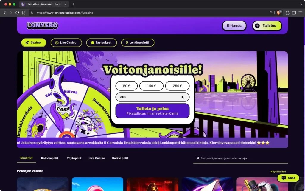 Lonkero Casino Home Page