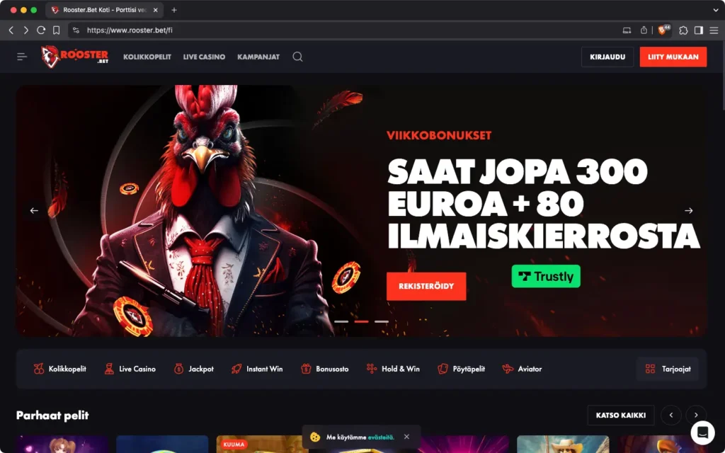 screenshot Rooster.bet etusivu
