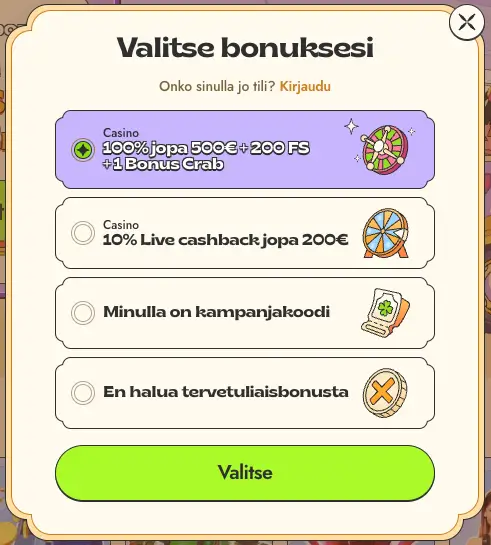 Vinyl Casinon tervetuliaisbonus